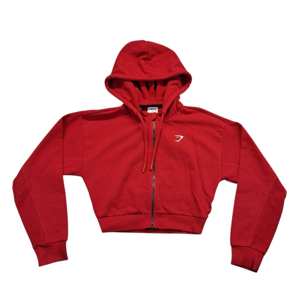 Gymshark Hoodie Womens S Red Cropped Full Zip Sweatshirt Logo Activewear
